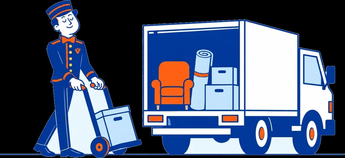 The VoiceValet valet wheeling a box to a junk removal truck