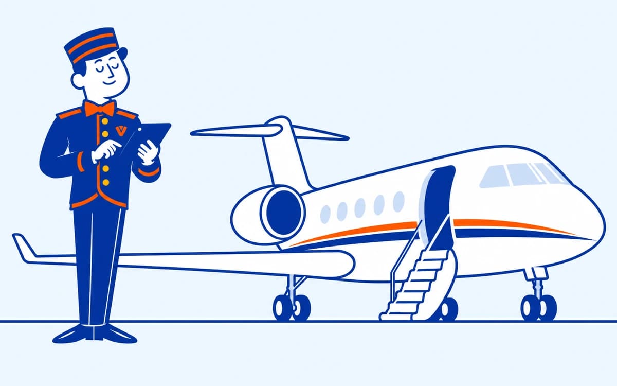 The valet beside a private jet